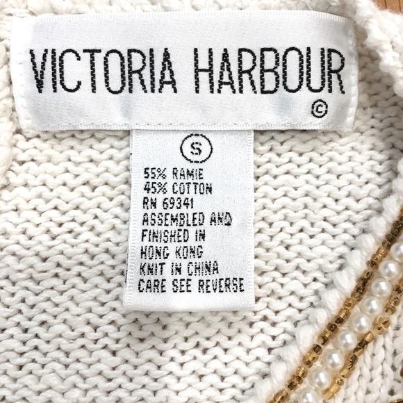 Victoria Harbour vintage 80s off white pear embroidery trim oversized sweater - Picture 9 of 16